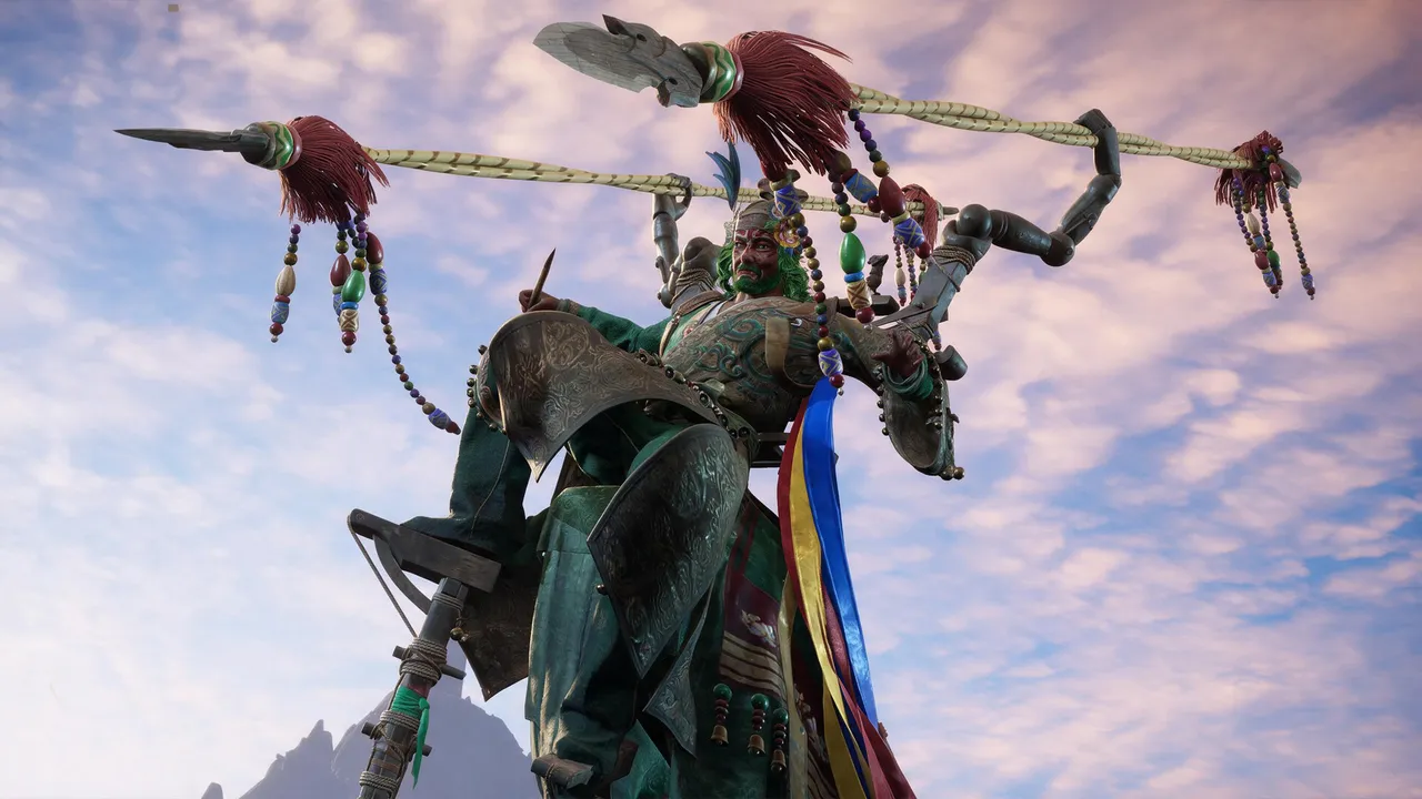 Where Winds Meet official screenshot: a warrior leaping through the air with a spear against a bright sky