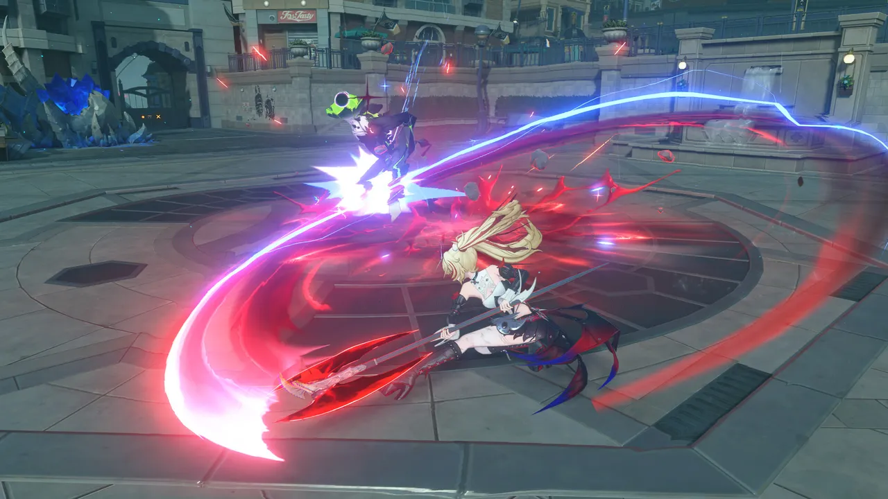 Zenless Zone Zero official screenshot: an agent unleashing a red slashing combo